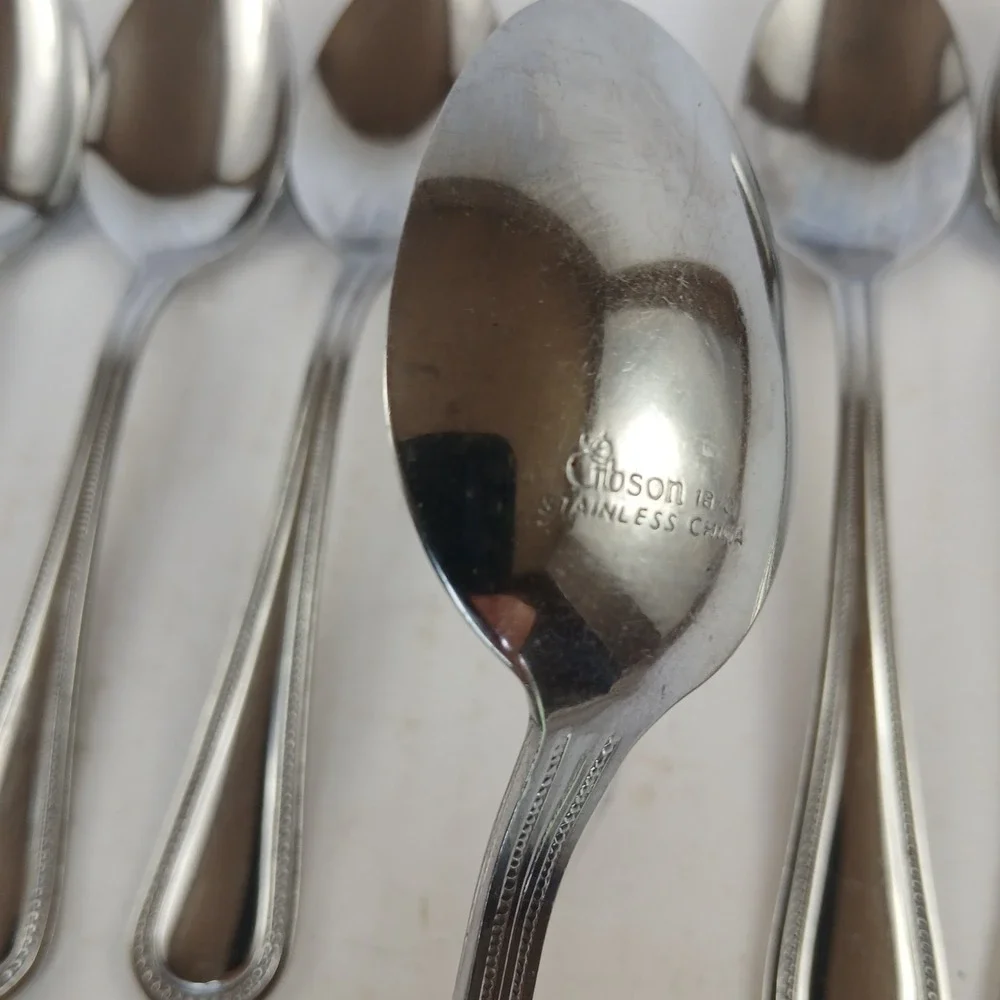 Gibson BEADED Stainless Flatware - Set of 6 Place Oval Teaspoon Glossy